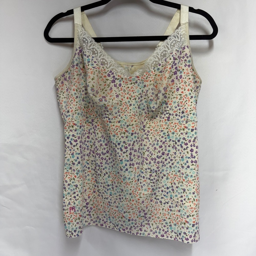 Ruby Ribbon 1800 Floral Lace Trim Cami Shapewear Cream Purple Size 40